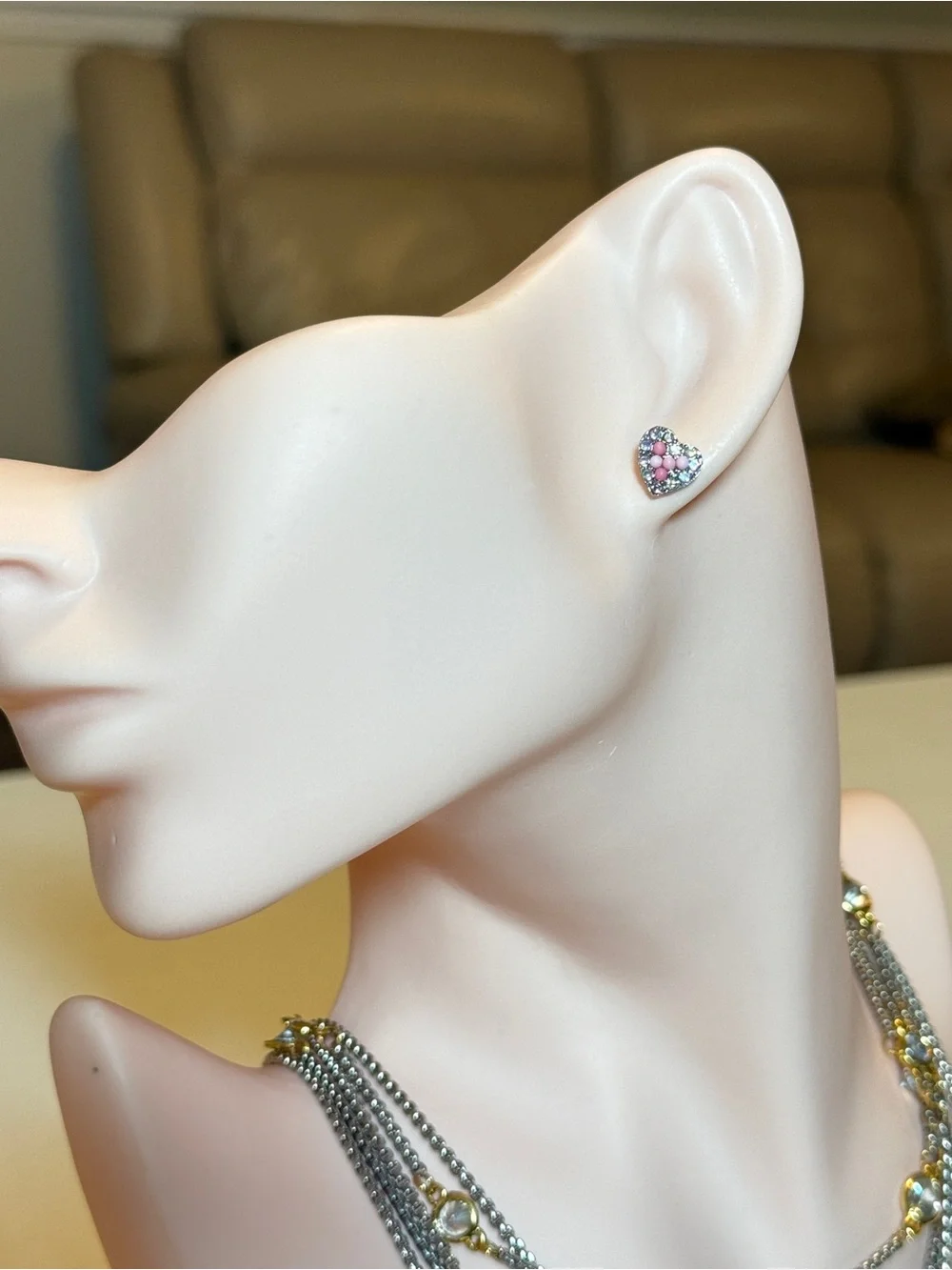 Heart-Shaped Pink Crystal and Beads Stud Earrings - Women Jewelry